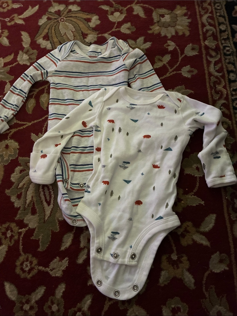Carter's White Multi-Patterned & White Striped Long-Sleeve Baby One-Pieces